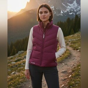 Columbia Women’s Down Filled Burgundy Hiking Puffer Vest Zipper Pockets Small